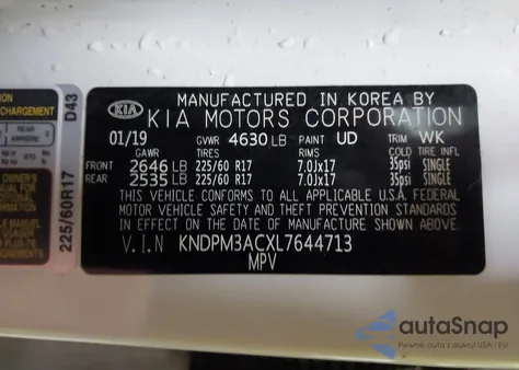 2020 Kia Sportage Lx из США, поврежденный, VIN KNDPM3ACXL7644713